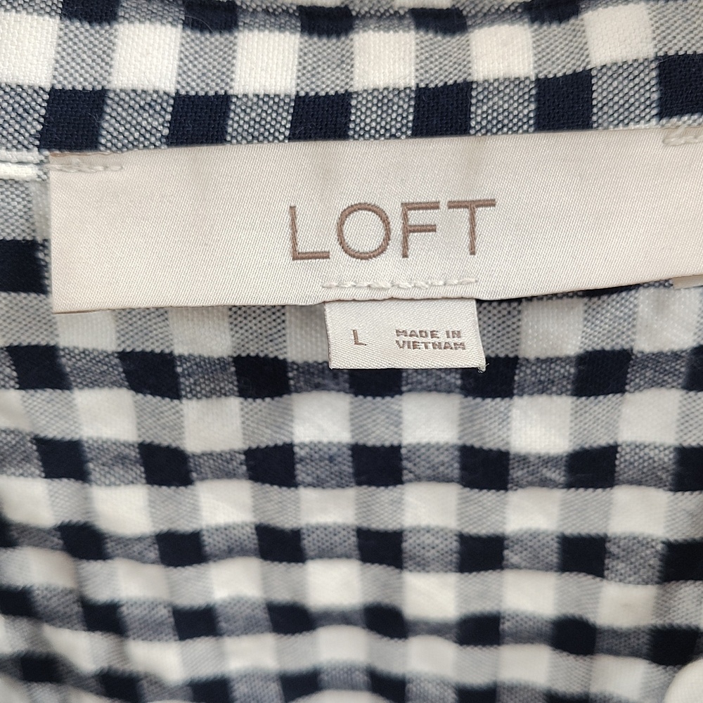 LOFT Button Down Size Large Navy White Gingham Ch… - image 2